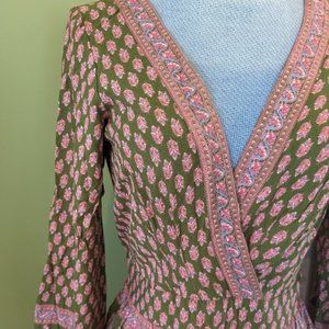 Indian Cotton Pink & Green Paisley Dress XS